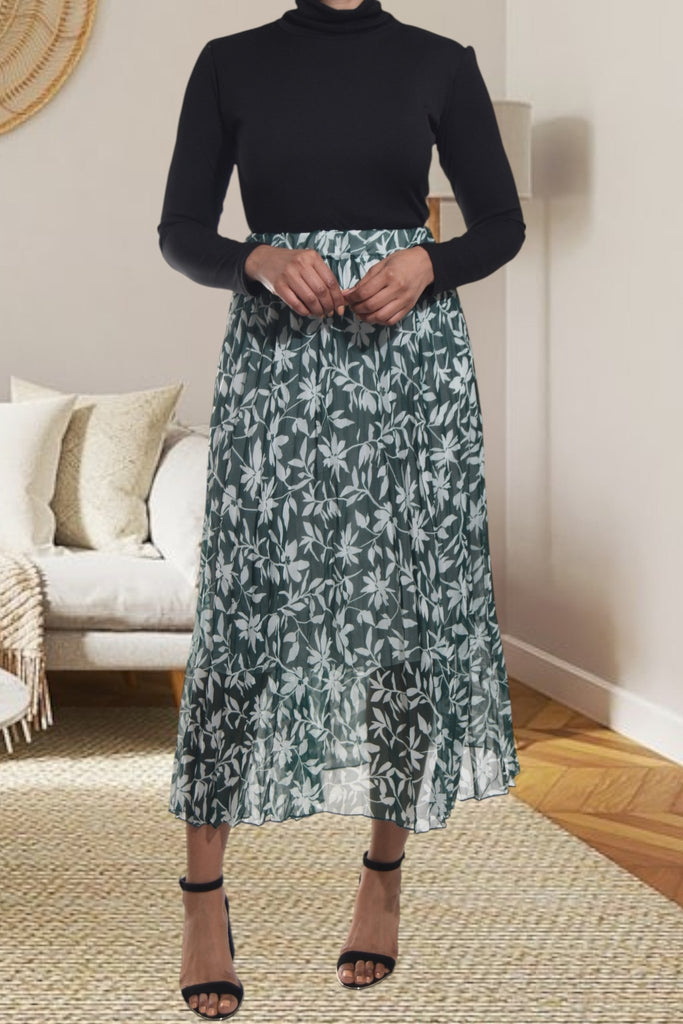 Ladies Lined Green Leaf Print Skirt - StylePhase SA