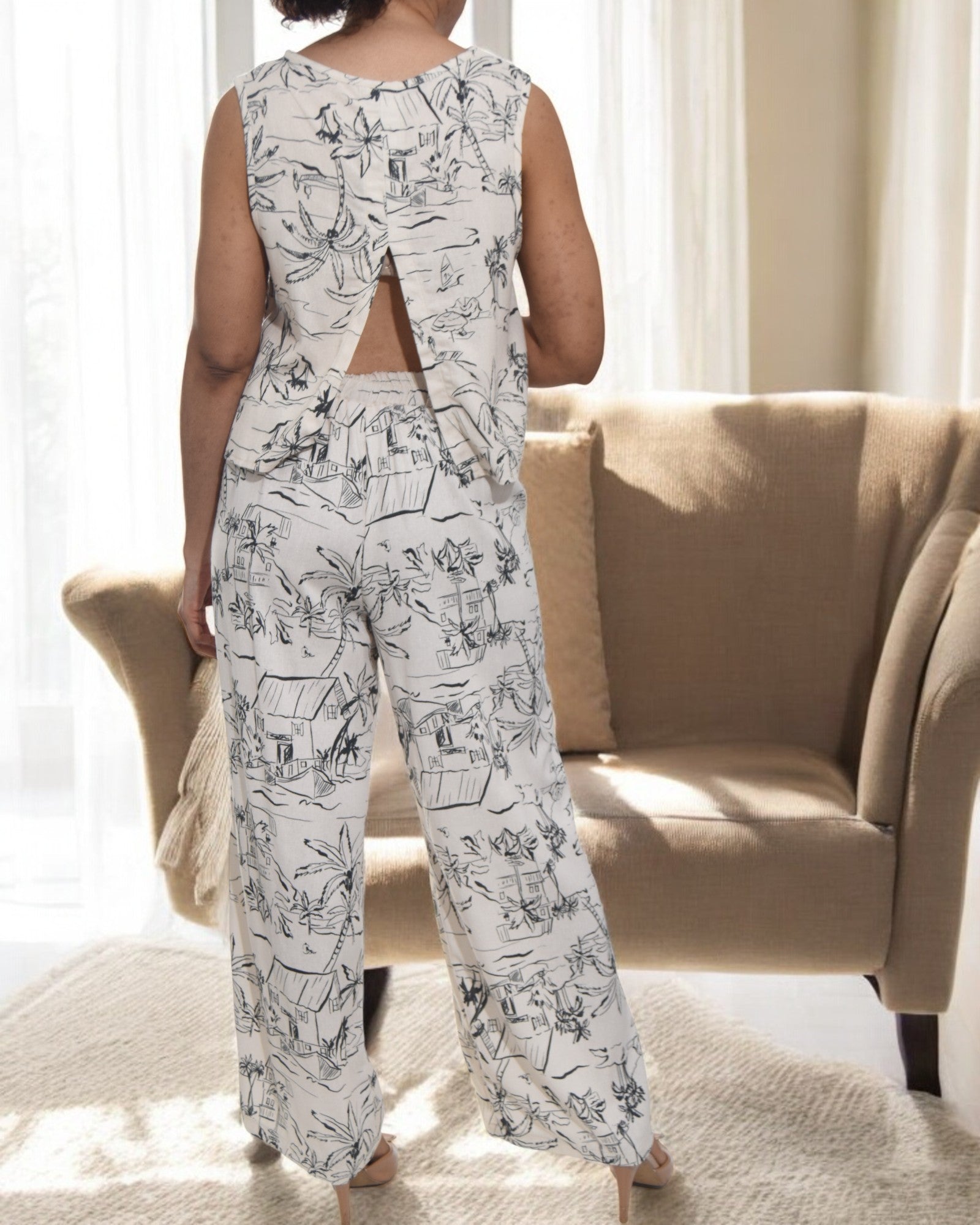 Ladies Linen Slit Back Two - Piece Set - StylePhase SA