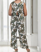 Ladies Linen Slit Back Two - Piece Set - Green Flowers - StylePhase SA