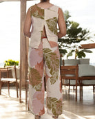 Ladies Linen Slit Back Two - Piece Set - Leaf Print - StylePhase SA