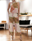 Ladies Linen Slit Back Two - Piece Set - Leaf Print - StylePhase SA