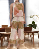 Ladies Linen Slit Back Two - Piece Set - Leaf Print - StylePhase SA