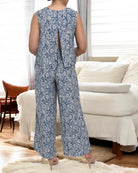 Ladies Linen Slit Back Two - Piece Set - Navy Paisley - StylePhase SA