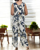 Ladies Linen Slit Back Two - Piece Set - Navy Pattern - StylePhase SA