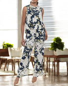 Ladies Linen Slit Back Two - Piece Set - Navy Pattern - StylePhase SA