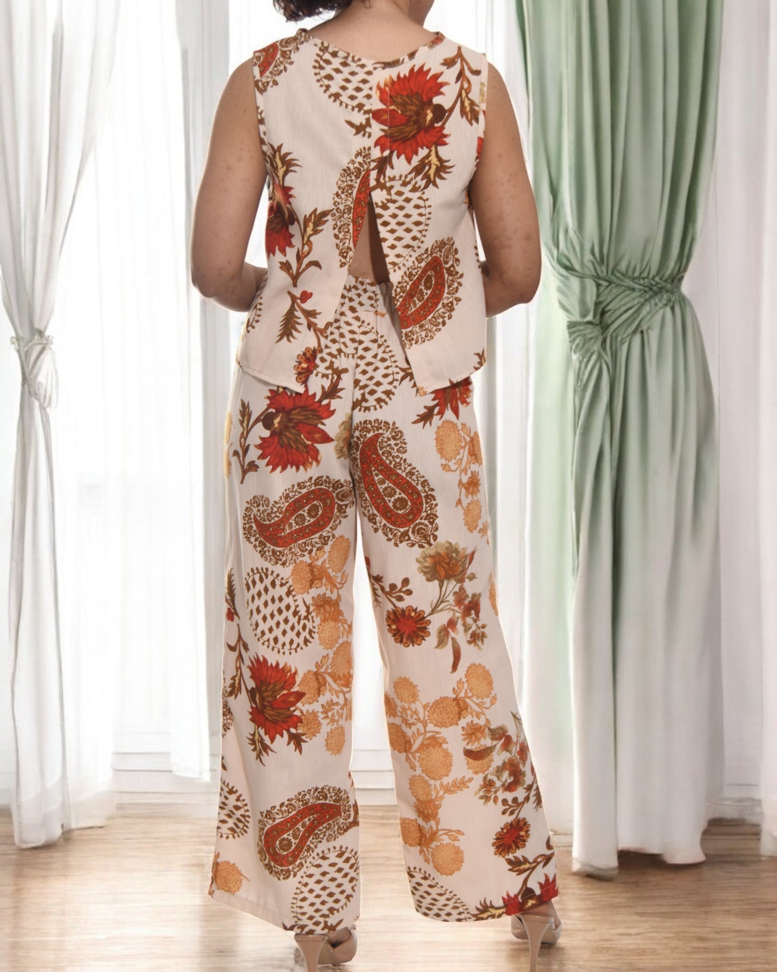 Ladies Linen Slit Back Two - Piece Set - Paisley Print - StylePhase SA