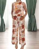 Ladies Linen Slit Back Two - Piece Set - Paisley Print - StylePhase SA