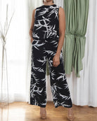 Ladies Linen Slit Back Two - Piece Set - White Printed - StylePhase SA