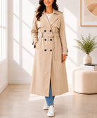 Ladies Long Beige Trench Buckle Coat - StylePhase SA