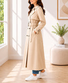 Ladies Long Beige Trench Buckle Coat - StylePhase SA