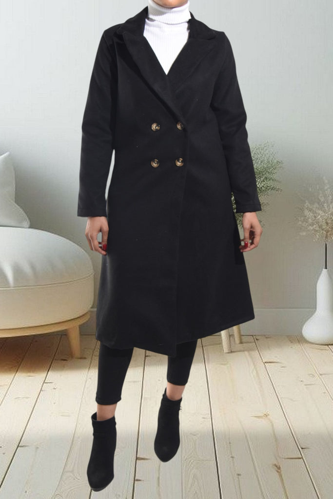 Ladies Long Black Pocket Coat - StylePhase SA