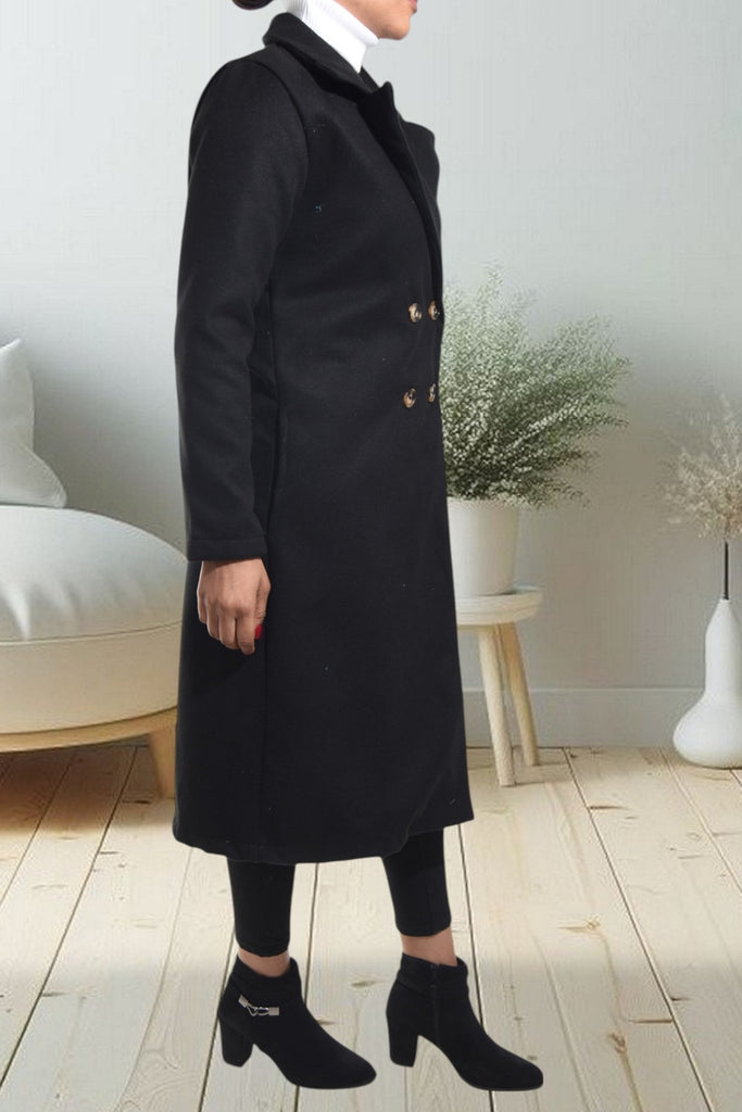 Ladies Long Black Pocket Coat - StylePhase SA