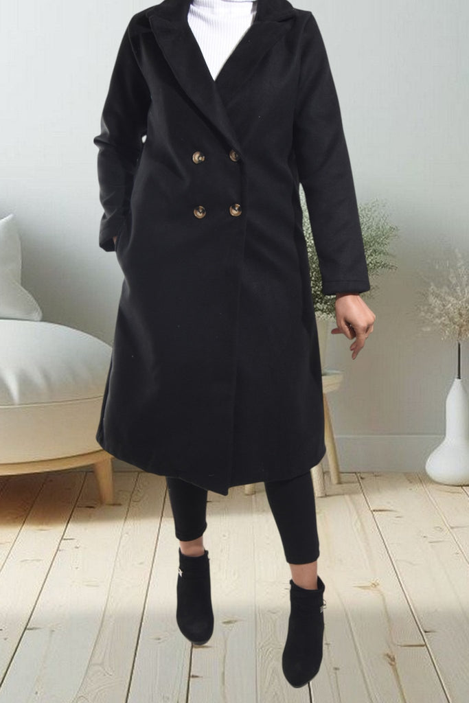 Ladies Long Black Pocket Coat - StylePhase SA