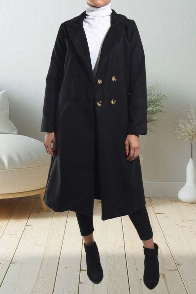 Ladies Long Black Pocket Coat - StylePhase SA