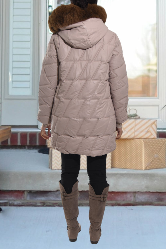 Ladies Long Cappuccino Fur Hoody Jacket - StylePhase SA