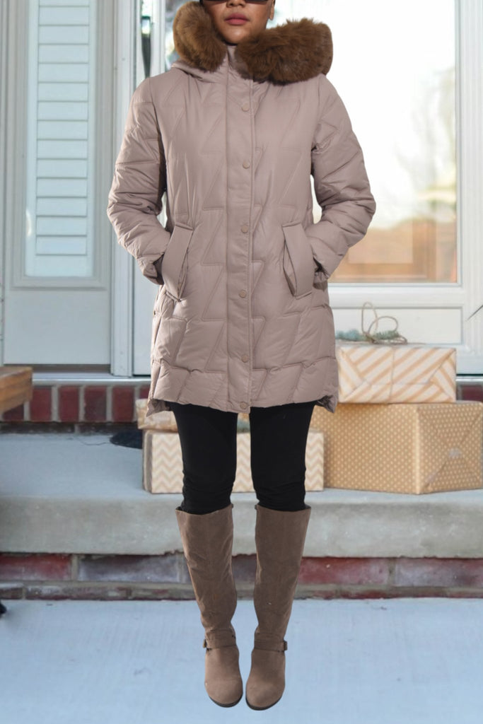 Ladies Long Cappuccino Fur Hoody Jacket - StylePhase SA