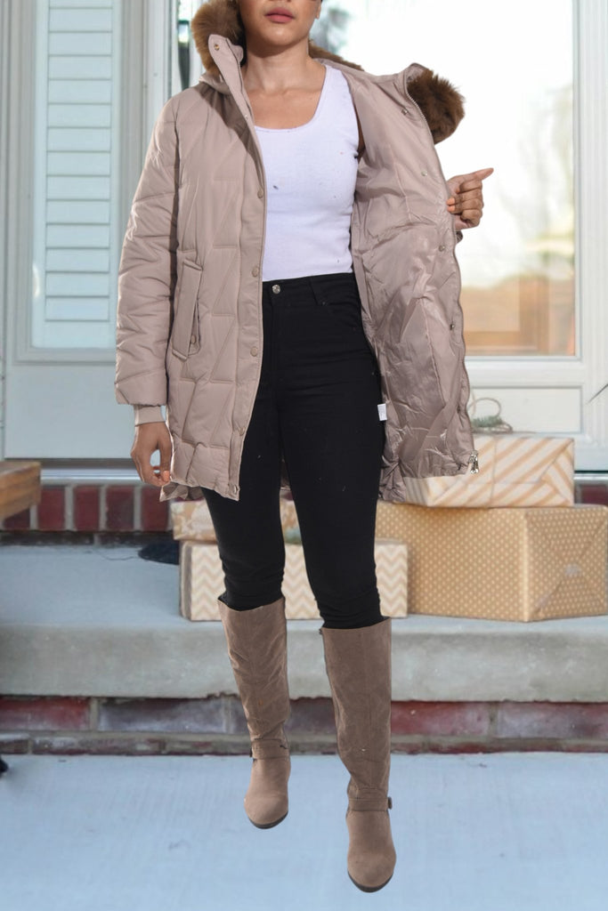 Ladies Long Cappuccino Fur Hoody Jacket - StylePhase SA
