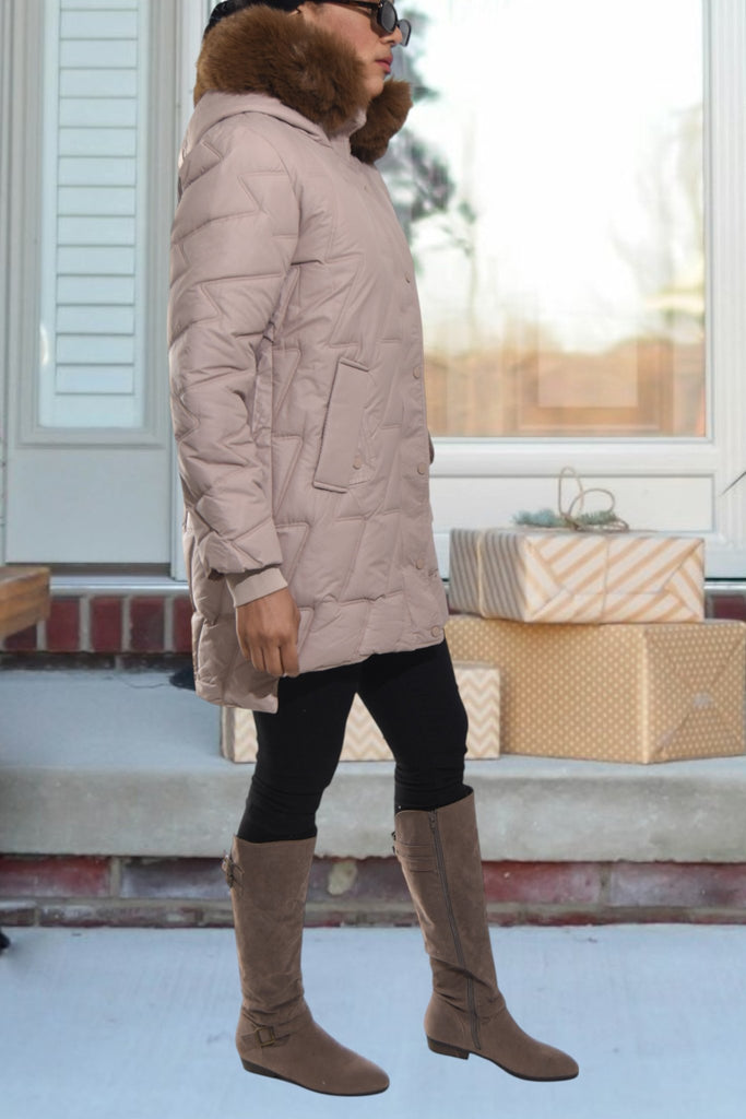 Ladies Long Cappuccino Fur Hoody Jacket - StylePhase SA