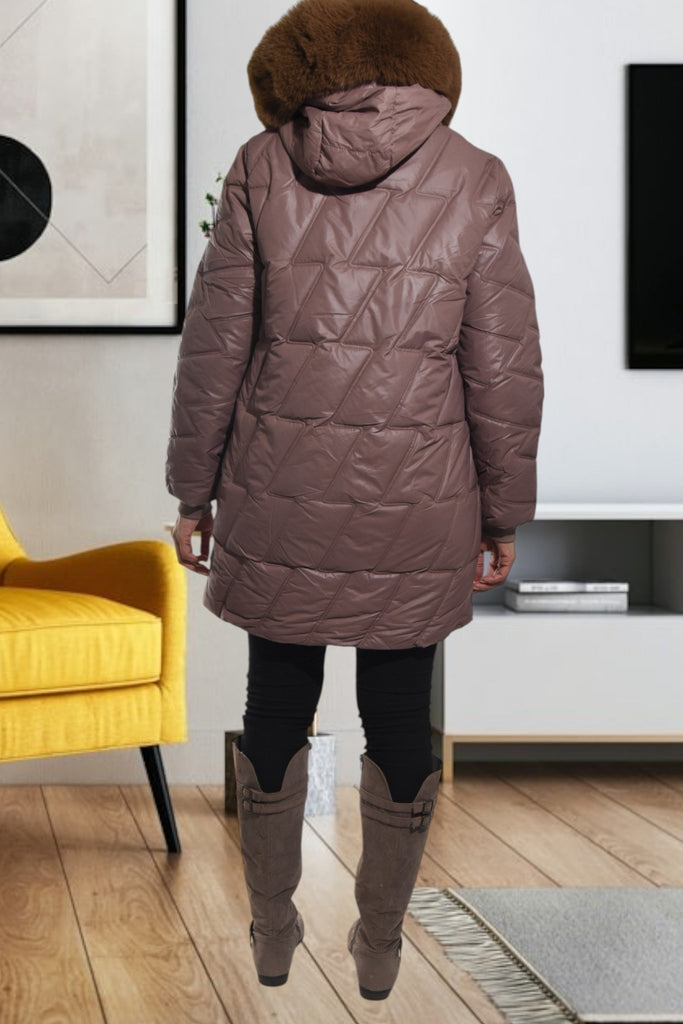 Ladies Long Chocolate Brown Fur Hoody Jacket - StylePhase SA