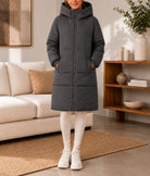 Ladies Long Grey Drawstring Hoody Lined Jacket - StylePhase SA