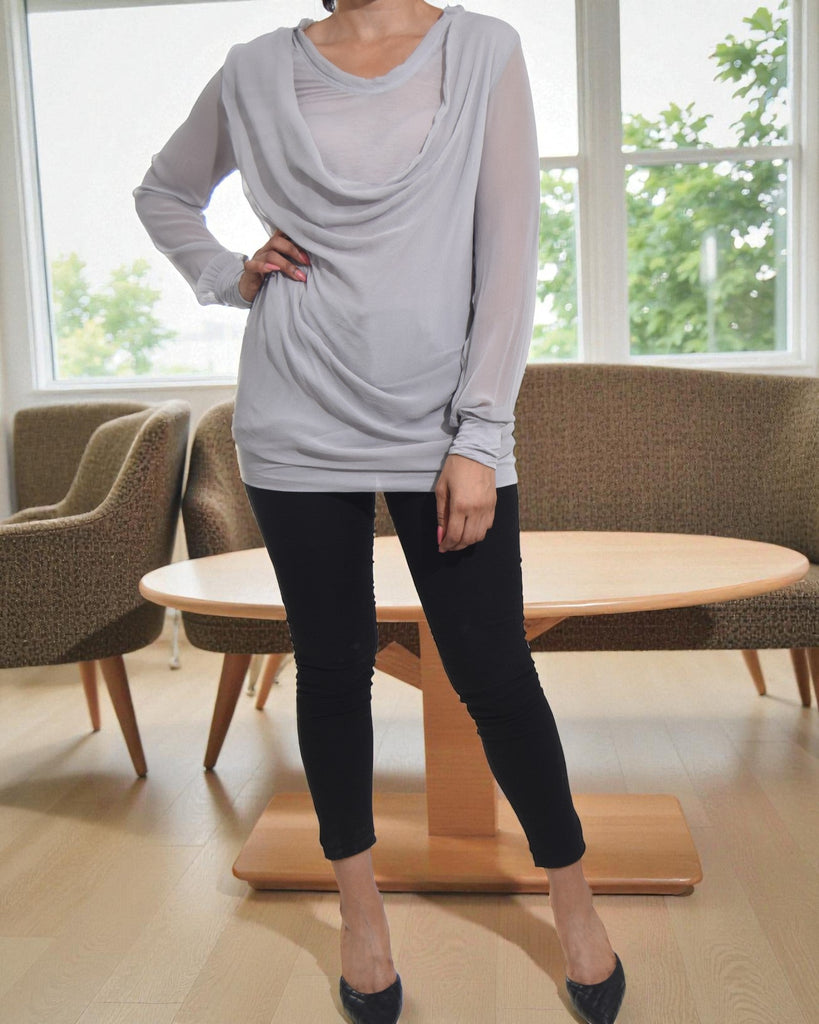 Ladies Long Sleeve Chiffon Top - Grey - StylePhase SA