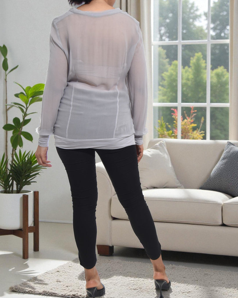 Ladies Long Sleeve Chiffon Top - Grey - StylePhase SA