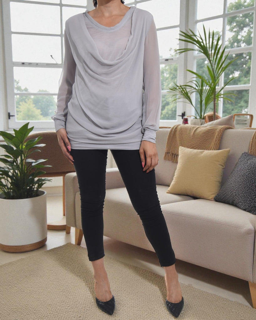 Ladies Long Sleeve Chiffon Top - Grey - StylePhase SA