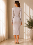 Ladies Long Sleeve New Feeling Bodycon Dress-Beige - StylePhase SA