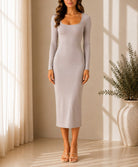 Ladies Long Sleeve New Feeling Bodycon Dress-Beige - StylePhase SA