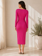 Ladies Long Sleeve New Feeling Bodycon Dress-Cerise - StylePhase SA