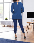 Ladies Long Sleeve Steel Blue Button Back Blouse - StylePhase SA