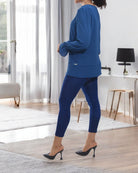 Ladies Long Sleeve Steel Blue Button Back Blouse - StylePhase SA