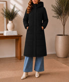 Ladies Longer Length Puff Hoody Jacket - Black - StylePhase SA