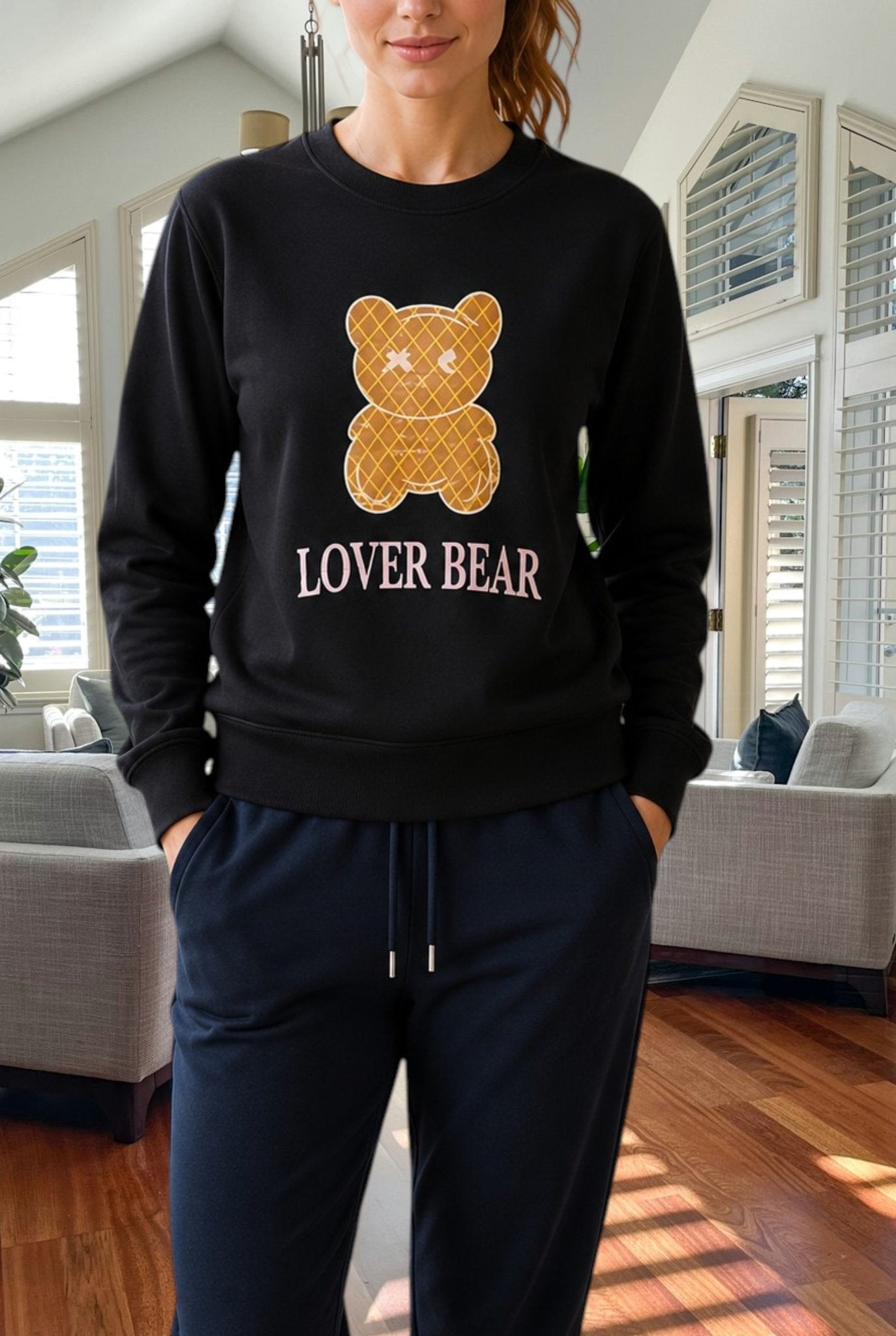 Ladies Lover Bear Fleece Top - Black - StylePhase SA