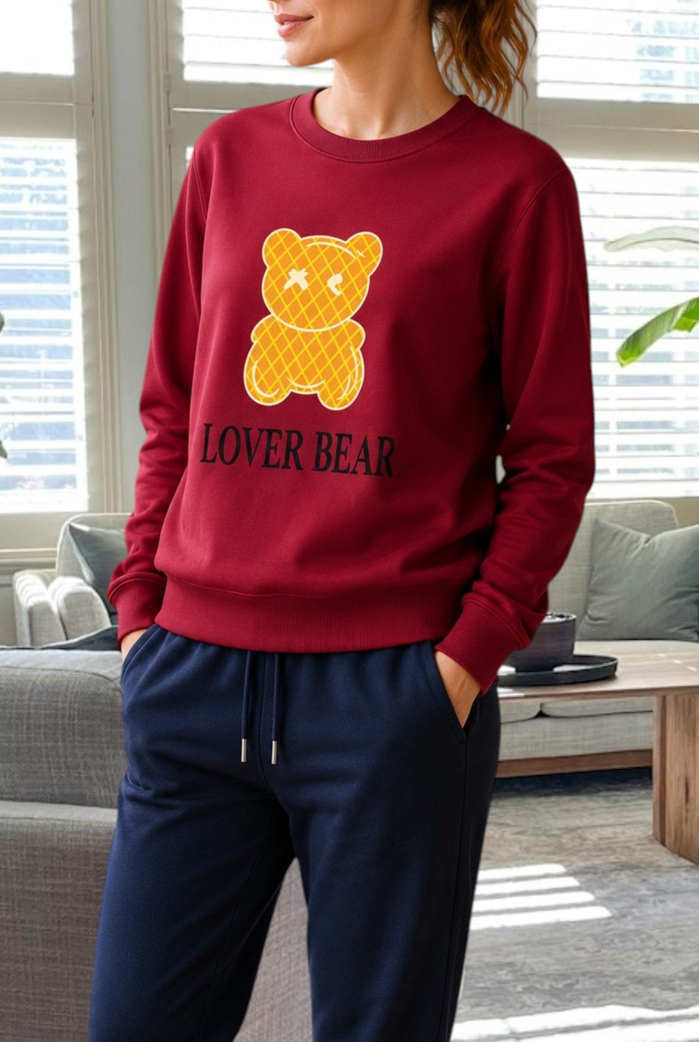 Ladies Lover Bear Fleece Top - Maroon - StylePhase SA