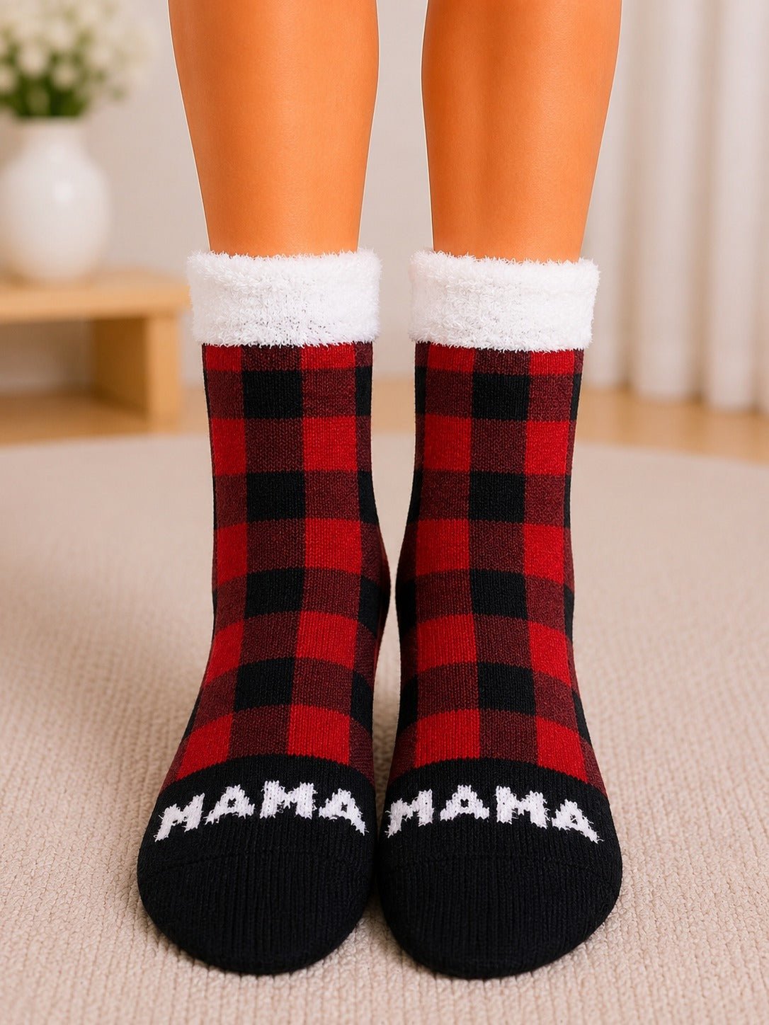 Ladies MAMA Printed Fleece Lined Slipper Socks - StylePhase SA