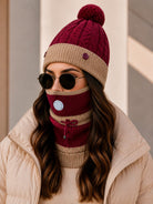 Ladies Maroon 3 Piece Fleece Beanie Set - StylePhase SA