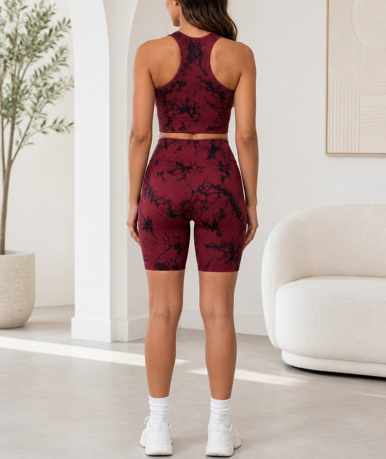 Ladies Maroon And Black Tie Dye Active Wear Set - StylePhase SA