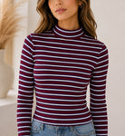 Ladies Maroon And White Rib Knit Turtleneck Top - StylePhase SA