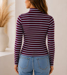 Ladies Maroon And White Rib Knit Turtleneck Top - StylePhase SA