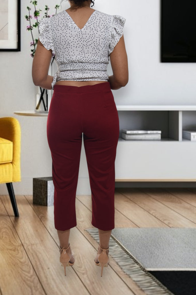 Ladies Maroon Capri Zip Pants - StylePhase SA