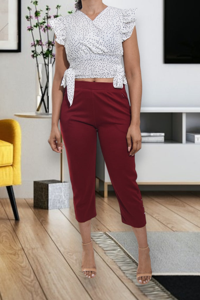 Ladies Maroon Capri Zip Pants - StylePhase SA