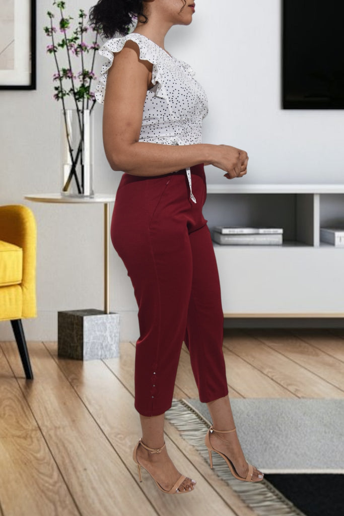 Ladies Maroon Capri Zip Pants - StylePhase SA