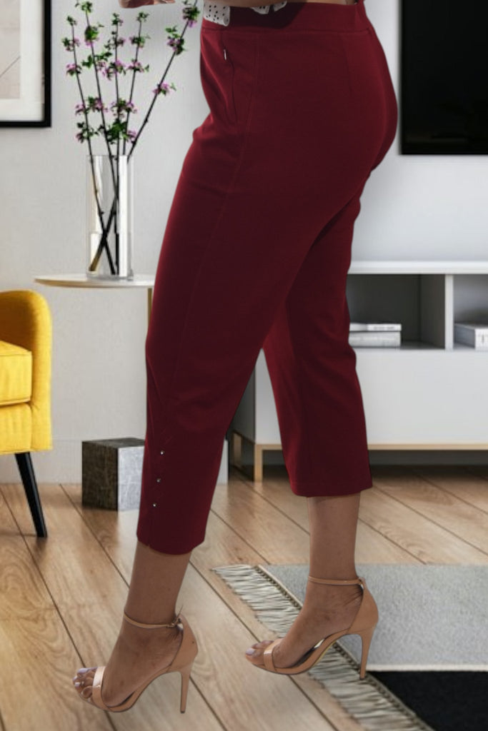 Ladies Maroon Capri Zip Pants - StylePhase SA