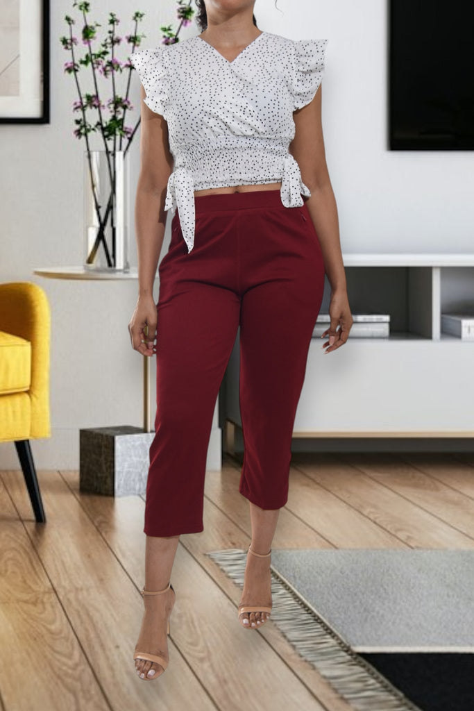 Ladies Maroon Capri Zip Pants - StylePhase SA