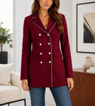 Ladies Maroon Double-Breasted Tailored Longline Coat - StylePhase SA