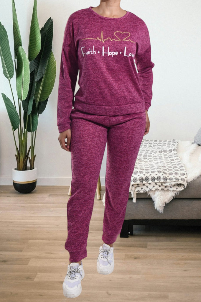 Ladies Maroon Faith Printed Two Piece Set - StylePhase SA