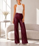 Ladies Maroon Faux Leather Pants- New Feeling - StylePhase SA