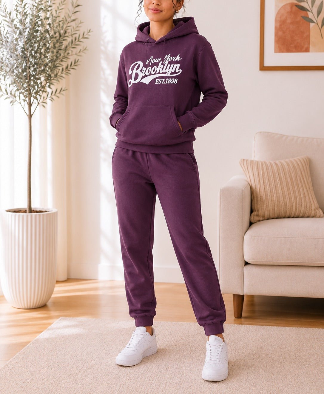 Ladies Maroon Fleece Hoody Tracksuit Set - California - StylePhase SA