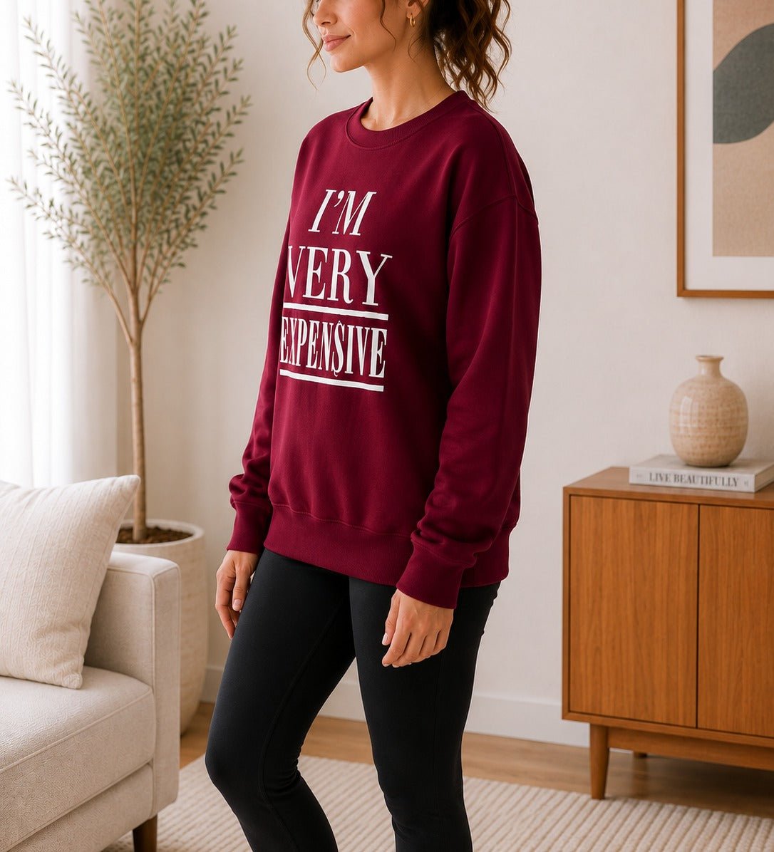 Ladies Maroon Fleece Sweater - I'm Very Expensive - StylePhase SA